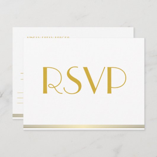 Gouden Great Gatsby-huwelijk RSVP-briefkaarten Uitnodiging Briefkaart (Voorkant / Achterkant)