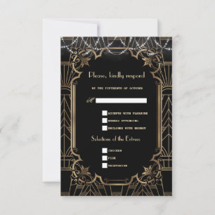 Gouden Great Gatsby Zwarte Art Deco 1920s Trouw RSVP Kaartje