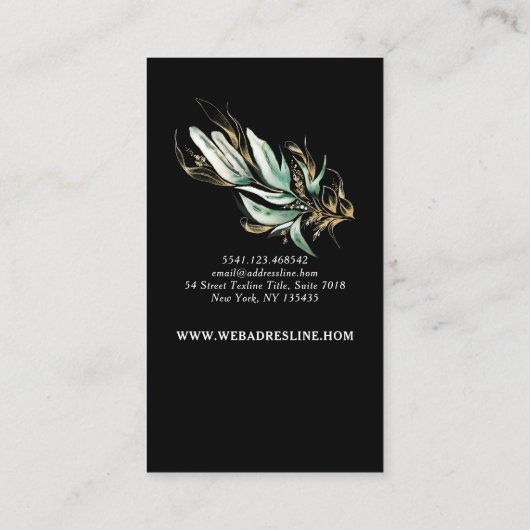 Gouden Greenery Krans Stijlvolle Luxe Solid Black Visitekaartje (Achterkant)