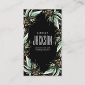 Gouden Greenery Krans Stijlvolle Luxe Solid Black Visitekaartje (Voorkant)