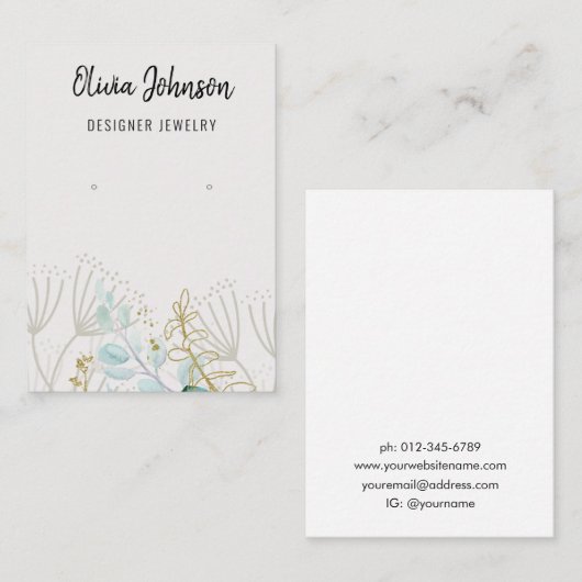 Gouden Greenery Paardenbloem Sieraden Oorbel Displ Visitekaartje (Voorkant / Achterkant)