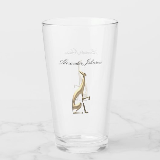Gouden Greyhound Hond Elegant Monogrammed Glas (Achterkant)