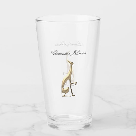Gouden Greyhoundhond Elegant met Monogram Glas (Voorkant)