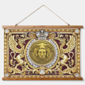 Gouden Griekse Medusa Hout Bovenop wandtapijt Hangend Wandkleed (Voorkant)