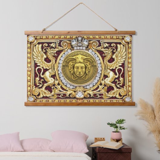 Gouden Griekse Medusa Hout Bovenop wandtapijt Hangend Wandkleed (Slaapkamer)