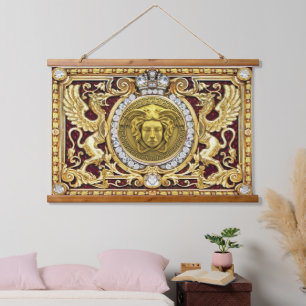 Gouden Griekse Medusa Houten Wandtapijt Hangend Wandkleed