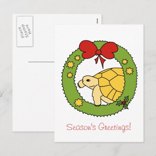 Gouden Griekse schildpad Kerst Kaart (krans) (Voorkant / Achterkant)