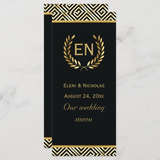 Gouden Griekse sleutel & lauwerkrans bruiloft menu (Voorkant / Achterkant)