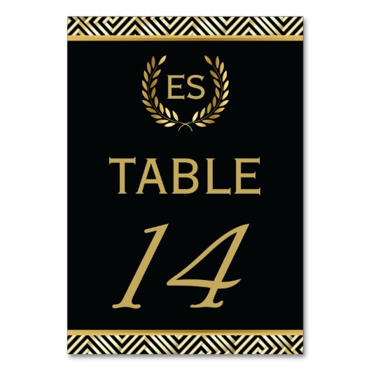 Gouden Griekse sleutel, lauwerkrans trouwtafel num Kaart (Achterkant)