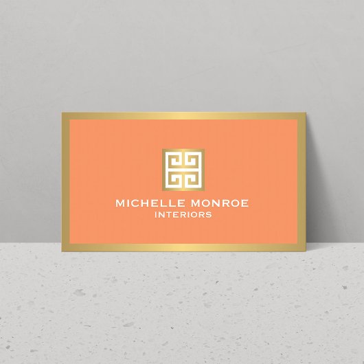Gouden Griekse Sleutel op Coral Interior Designer Visitekaartje