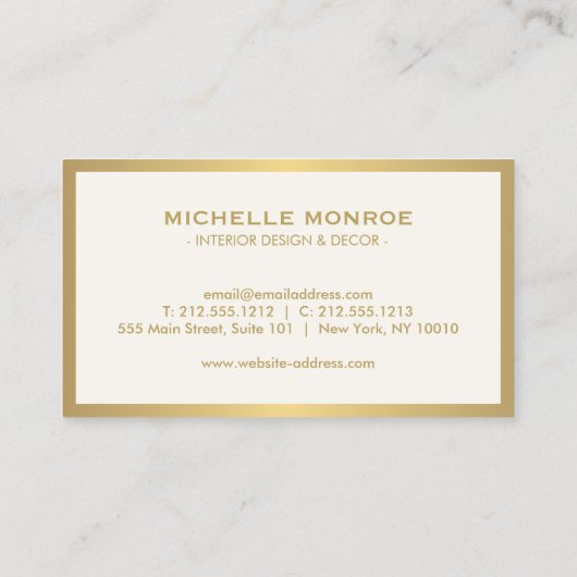 Gouden Griekse sleutel op Ivoor Interieur Designer Visitekaartje (Achterkant)