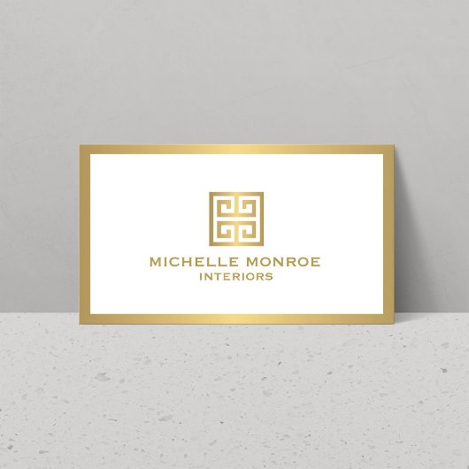 Gouden Griekse Sleutel op Witte Binnenlandse Ontwe Visitekaartje