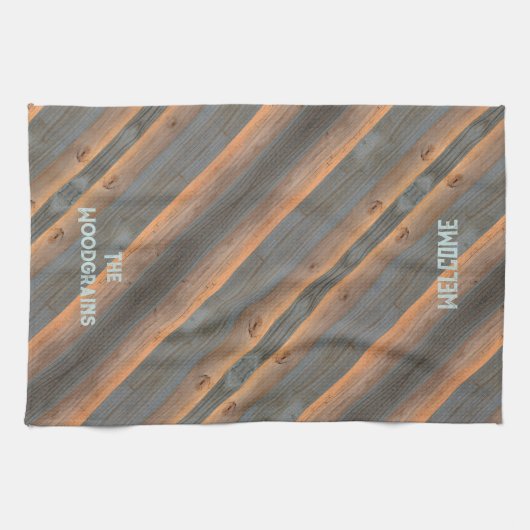 Gouden Grijs diagonaal Woodgrain Rustic Theedoek (Horizontaal)