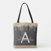 Gouden Grijs Glitter Glans Elegante Monogram Tote Bag (Achterkant)