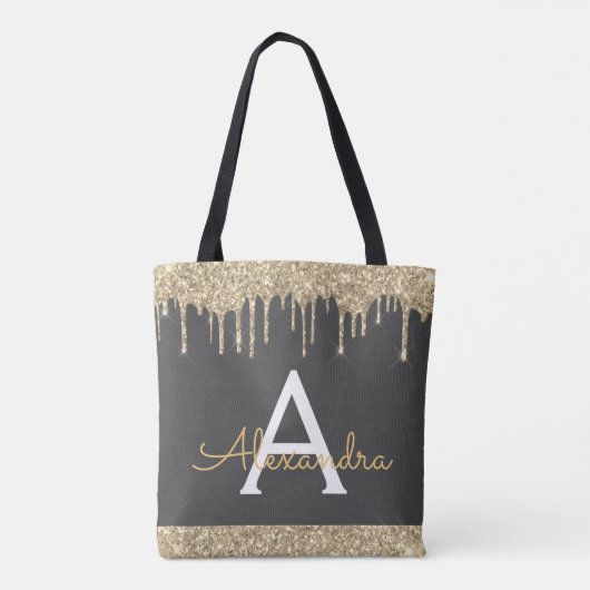 Gouden Grijs Glitter Glans Elegante Monogram Tote Bag (Achterkant)