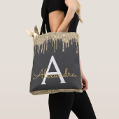 Gouden Grijs Glitter Glans Elegante Monogram Tote Bag (Dichtbij)