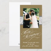 Gouden Grijze Damast Eerste Kerst Foto Kaart (Voorkant / Achterkant)