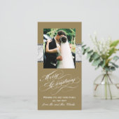 Gouden Grijze Damast Eerste Kerst Foto Kaart (Staand voorkant)