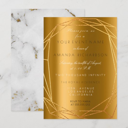 Gouden grijze marmeren stenen verjaardag diamanten kaart (Voorkant / Achterkant)