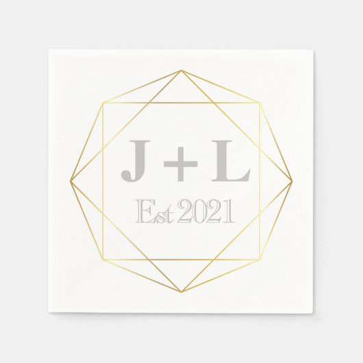 Gouden Grijze Monogram Eerste Verjaardag Huwelijk Servet (Voorkant)