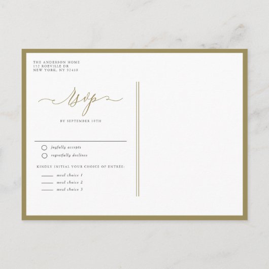 Gouden grillige kalligrafie bruiloft uitnodiging briefkaart (Achterkant)