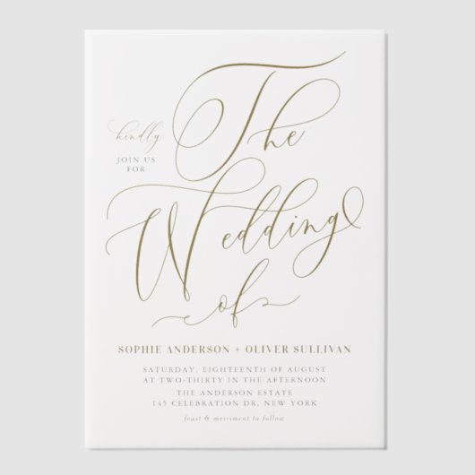 Gouden grillige kalligrafie bruiloft vellum uitnodigingen (Voorkant)