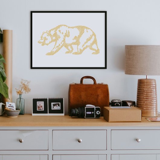 Gouden Grizzlybeer Dier Lijn Kunstprint Poster