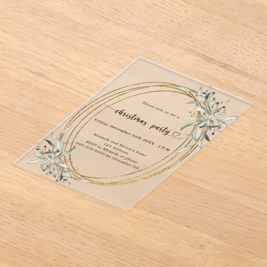 Gouden groen bevroren kerstfeest acryl uitnodigingen (Laagn)