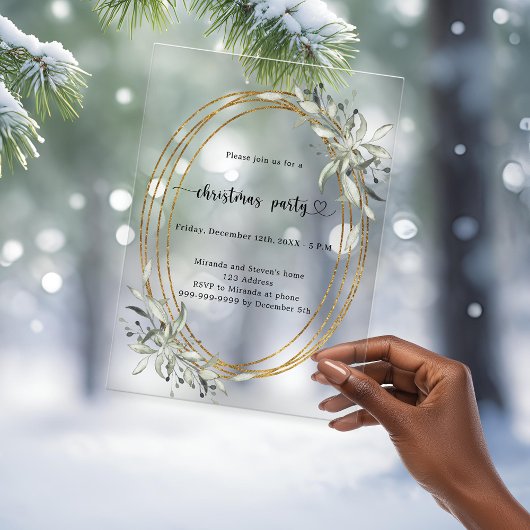 Gouden groen bevroren kerstfeest acryl uitnodigingen