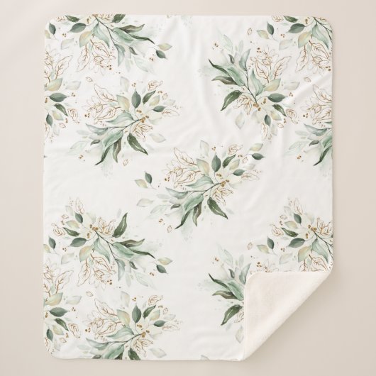 Gouden groen blad elegant wit romantisch sherpa deken (Voorkant)