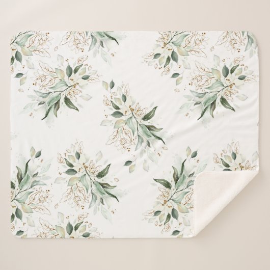 Gouden groen blad elegant wit romantisch sherpa deken (Voorkant (horizontaal))