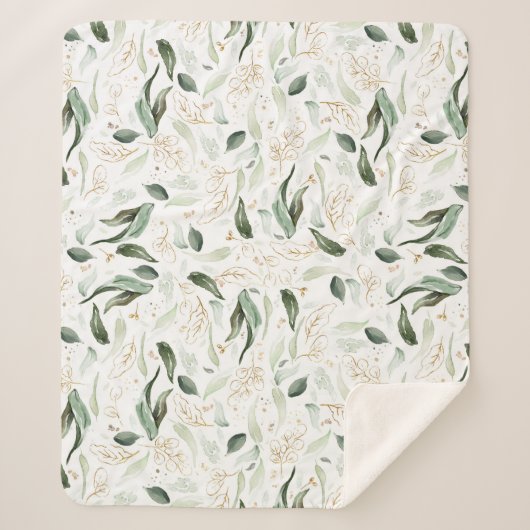 Gouden groen blad Elegant Wit Romantisch Sherpa Deken (Voorkant)