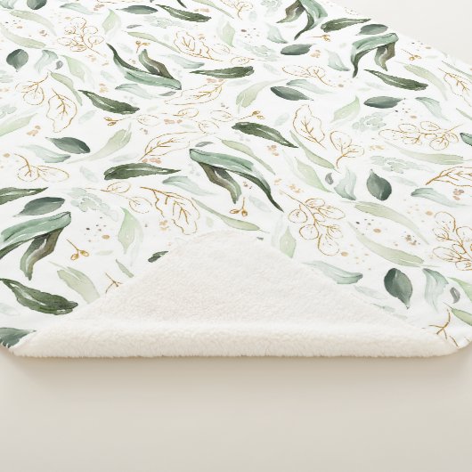 Gouden groen blad elegant wit romantisch sherpa deken (3/4)