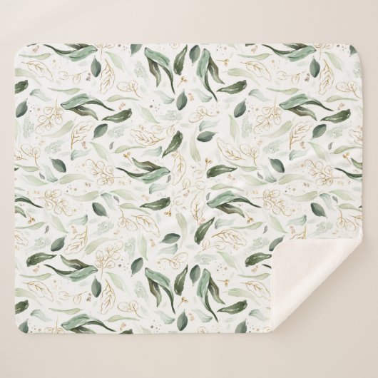 Gouden groen blad Elegant Wit Romantisch Sherpa Deken (Voorkant (horizontaal))
