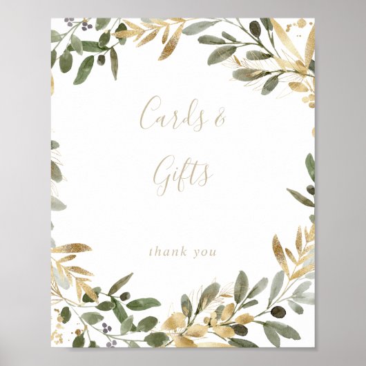 Gouden groen blad herfst kaarten en cadeaus bord poster (Voorkant)
