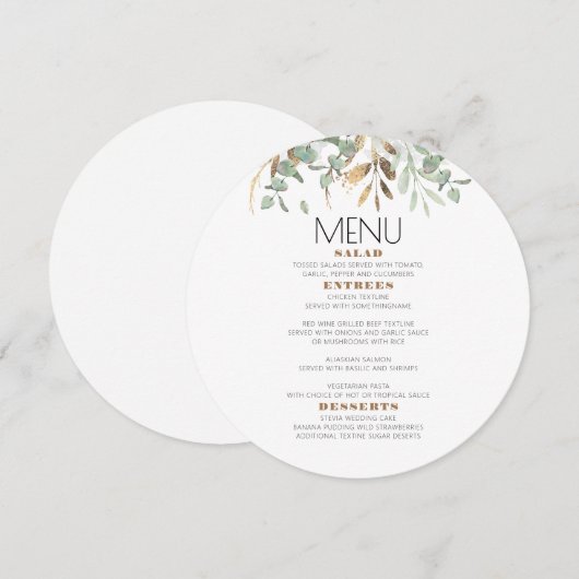 Gouden groen blad Menu Kaart (Voorkant / Achterkant)