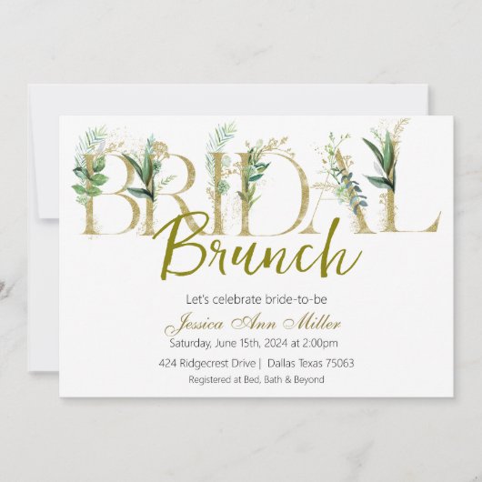 Gouden groen bruids brunch douche uitnodiging (Voorkant)