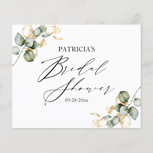 Gouden groen bruidsdouche advieskaarten (Achterkant)