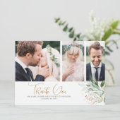 Gouden groen bruiloft dank u foto bedankkaart (Staand voorkant)