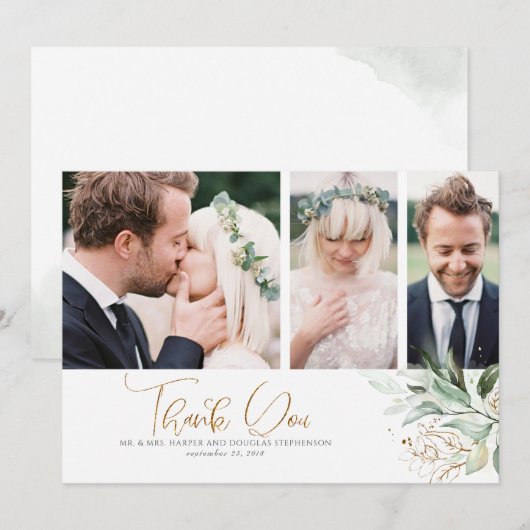 Gouden groen bruiloft dank u foto bedankkaart (Voorkant / Achterkant)