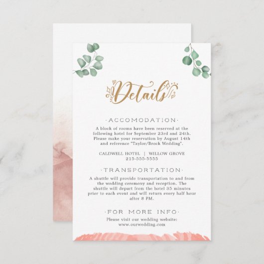 Gouden groen Bruiloft Details Behuizing Kaart (Voorkant / Achterkant)