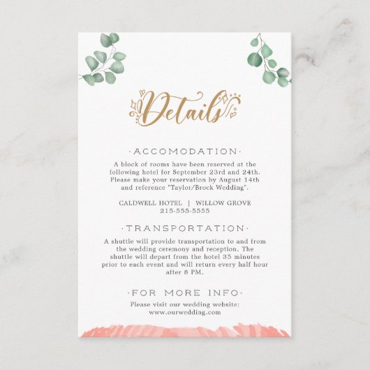 Gouden groen Bruiloft Details Behuizing Kaart (Voorkant)