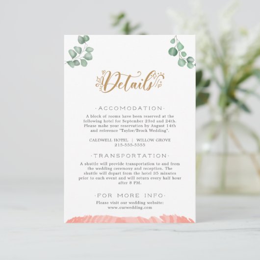 Gouden groen Bruiloft Details Behuizing Kaart (Staand voorkant)