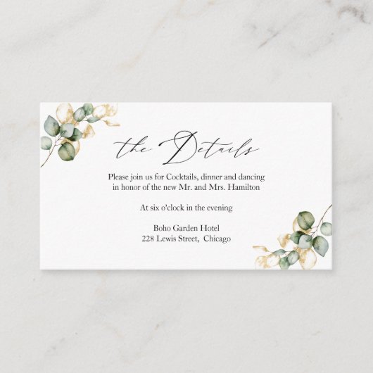 Gouden groen Bruiloft Details Behuizing Kaart (Voorkant)