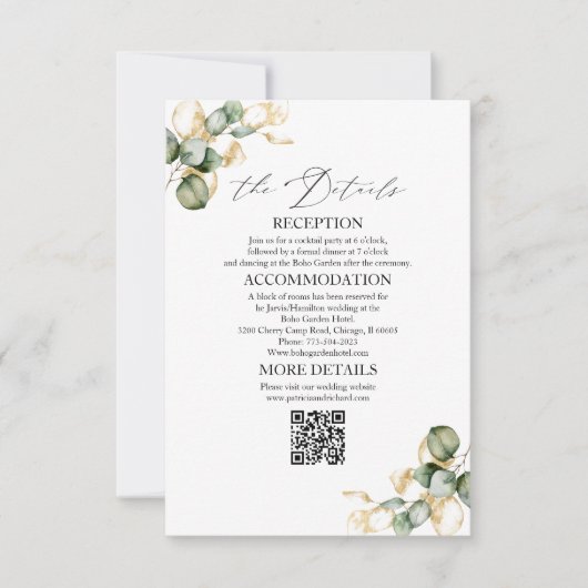 Gouden groen bruiloft details behuizing Kaarten (Voorkant)