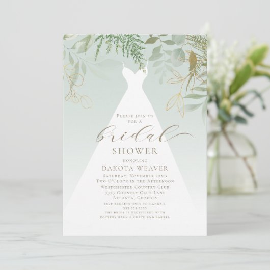 Gouden groen bruiloft jurk Vrijgezellenfeest Kaart (Staand voorkant)