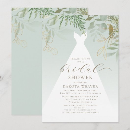 Gouden groen bruiloft jurk Vrijgezellenfeest Kaart (Voorkant / Achterkant)