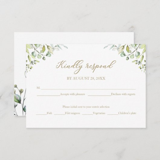 Gouden Groen Bruiloft RSVP Behuizing Kaarten (Voorkant / Achterkant)