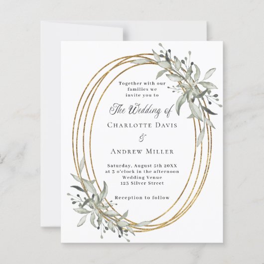 Gouden groen bruiloft uitnodiging (Voorkant)