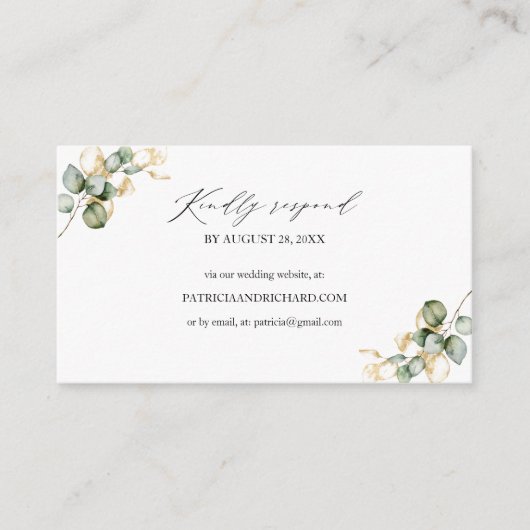 Gouden groen bruiloft website online RSVP-kaart Informatiekaartje (Voorkant)